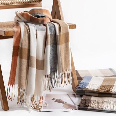 Winter Grid Women Cashmere Warm Pashmina Solid Female Wraps Thick Soft Bufanda Big Tassels  Scarf