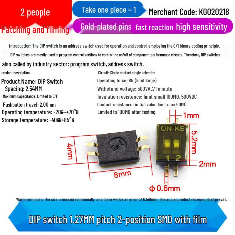 SMD DIP Switch, Flat Toggle, 2P 4-10 Positions, 2.54mm, Red/Blue/Black