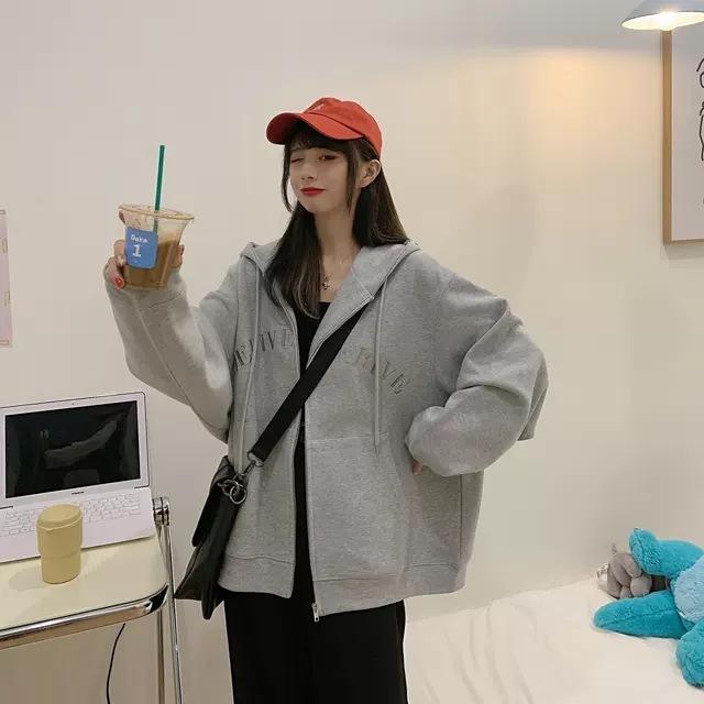 Sudadera con capucha tipo cárdigan para mujer, talla grande, chaqueta holgada de manga larga con cremallera, para otoño