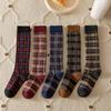 Harajuku Retro Karierte Damensocken Frühling Herbst Baumwolle Kniehohe Socken für Mädchen Damen Weich Atmungsaktiv Schlank Lange Röhrensocken Neu