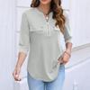 Women's Casual Fashion Polo Collar Half Zip Three Quarter Sleeve Top with Faux Pockets Relaxed Fit Lightweight Blouse