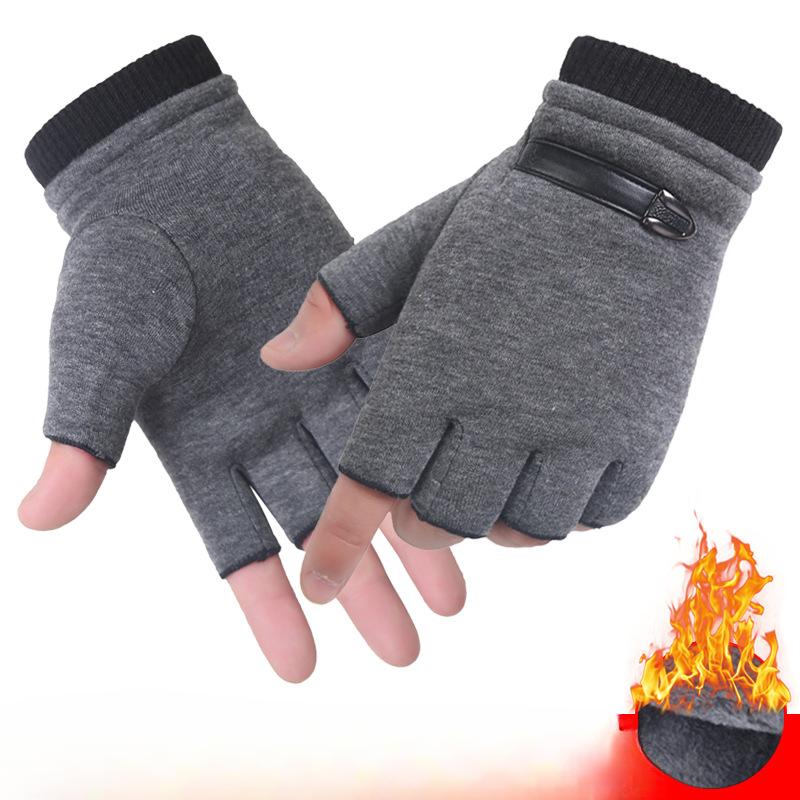 Non-recessed Velvet Half Finger Gloves In Autumn and Winter Men and Women Drive Outdoors To Keep Warm and Cold Proof Computer Keyboard Gloves