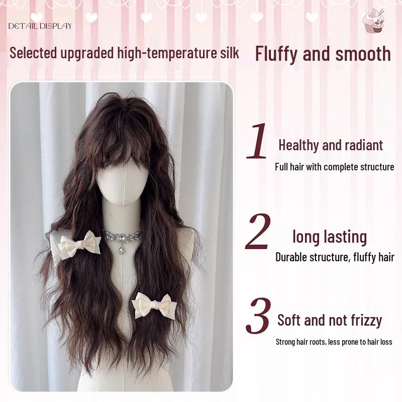 Age-Reducing Woolly Curl Wig for Women - Long Lolita Water Wave Hair with Lazy Bangs