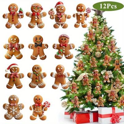 12/24 Pezzi Ornamenti di Pan di Zenzero di Natale Pendenti da Appendere in Legno per Albero di Natale Decorazione Domestica per Feste di Capodanno 2026 Regalo Fai da Te per Bambini
