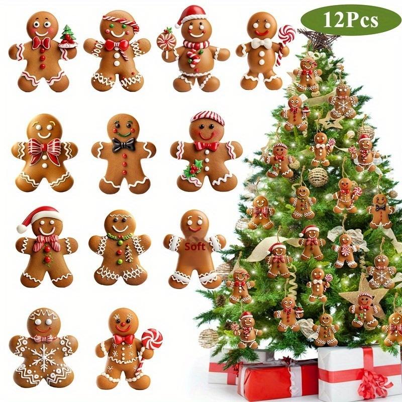 12/24Pcs Christmas Gingerbread Man Ornaments Xmas Tree Wooden Hanging Pendants 2026 Year Party Home Decoration Kids Diy Gift