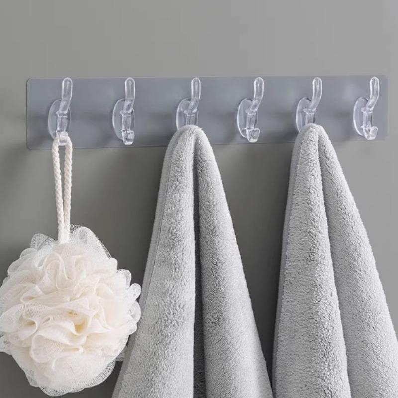 Transparent Row of Hook Adhesive Hooks A Row of Powerful Six-link Wall-mounted Seamless No Need for Drilling Door Rear Coat and Hat Hooks