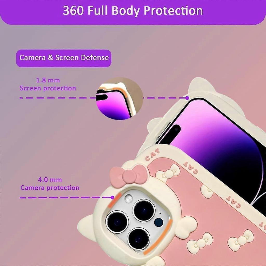 Cute Case for iPhone 16 Pro Max 6.9'', Pink Kawaii Funny 3D Bow Cartoon Silicone Cat Phone Case, Soft Shockproof Classic Protective Cover for Women Gi