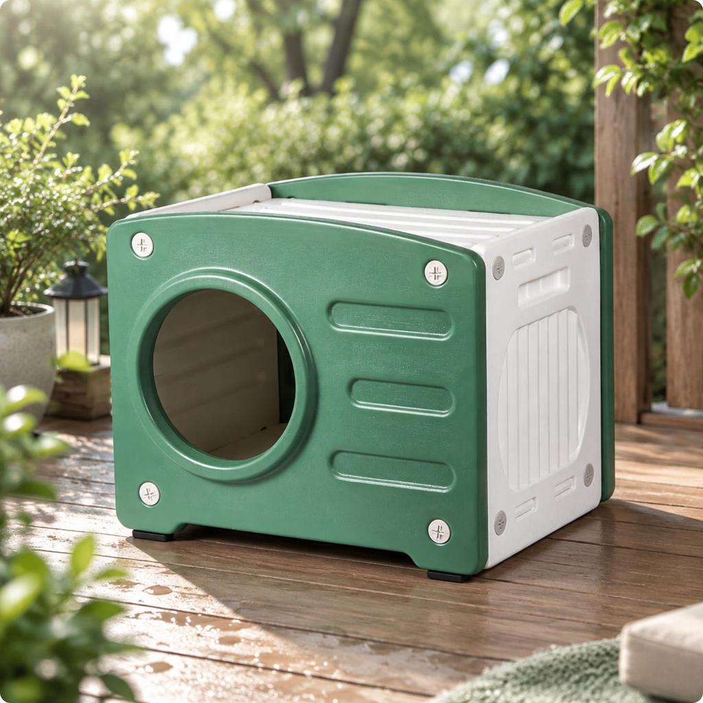 Enclosed Plastic Cat Shelter Sturdy Small Dog House Cozy for Balcony