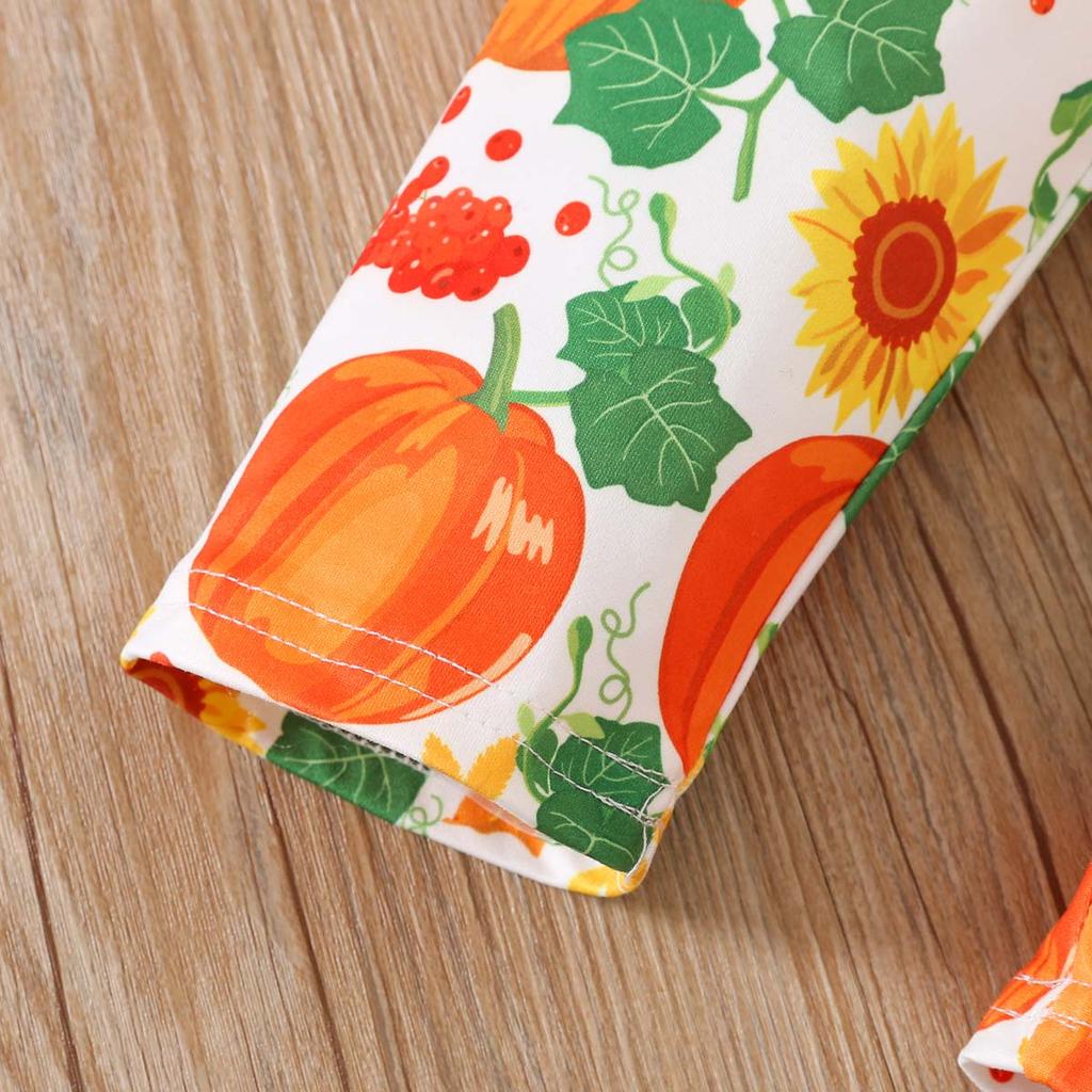 Kids Girls Halloween Outfit Spring Autumn Long Sleeve Pumpkin Printed Skirt Pants Two Piece Set Fashion Casual Children Clothing