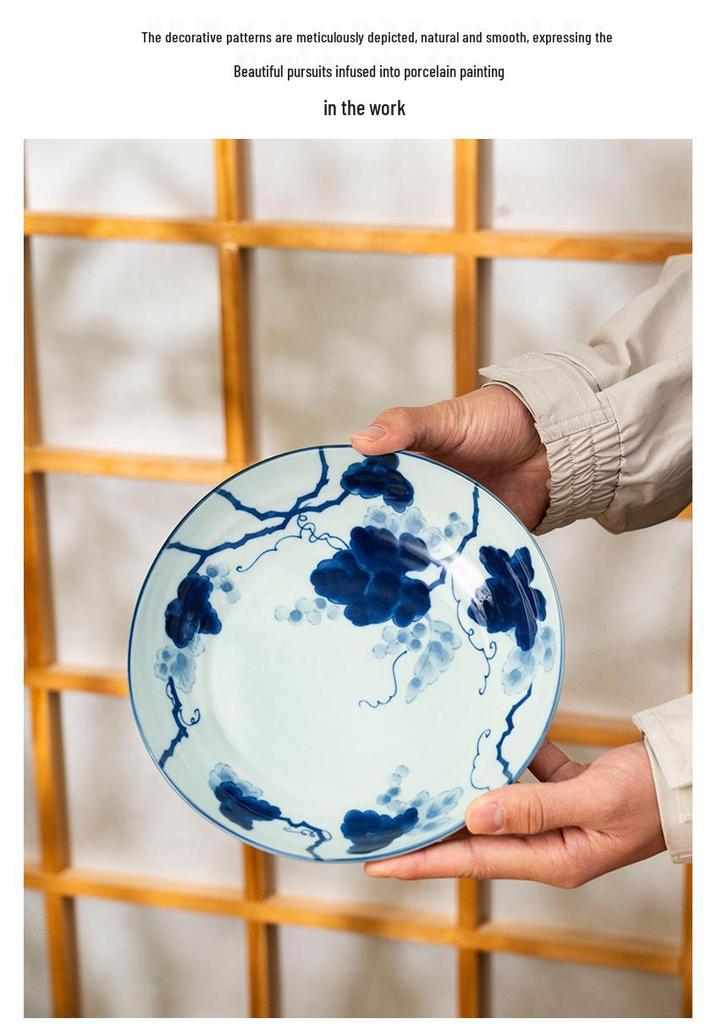 Indigo-Dyed Mino Ware Ceramic Grape Bowl & Plate Set