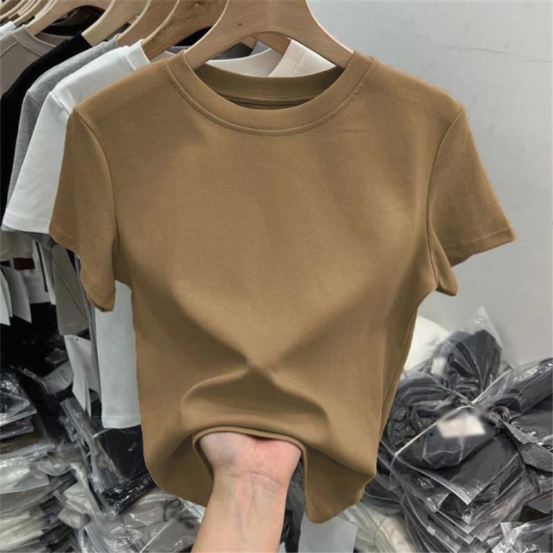 T-shirt da Donna Grigia in Cotone di Alta Qualità, Vestibilità Slim, Manica Corta, Girocollo, Estate 2026