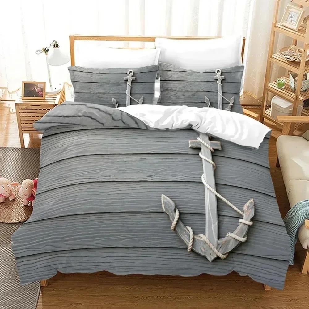 

Luxury New 3D Print Ship Anchor Duvet Cover Sets Sea Ocean Quilt Cover Pillowcases Twin Full Queen King Stripe Bedding Set 70x133cm