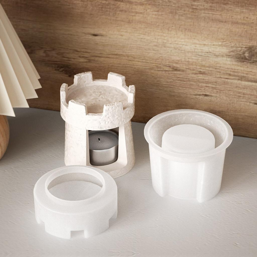 Silikonová forma na svícen ve tvaru hradu, ozdoba, sádrové formy, silikonová textura, vhodná pro výrobu svícnu, ozdoby