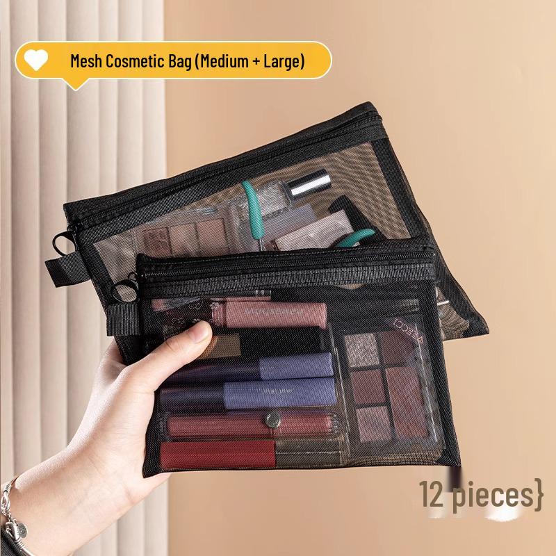 

Transparent Mesh Storage & Makeup Pouch Set - Travel-Friendly Nylon Bags (2-Pack)