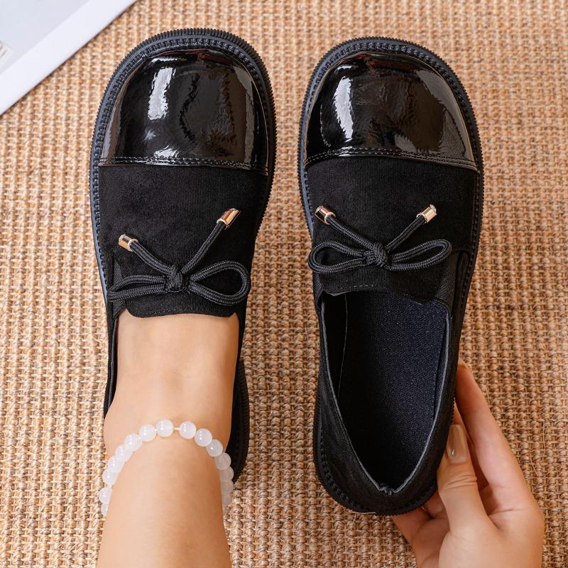 

Autumn Bow Block Heel Single Shoes Fashion Round Toe Deep Mouth Slip-on Soft Sole Low Top Shoes 42 чорний