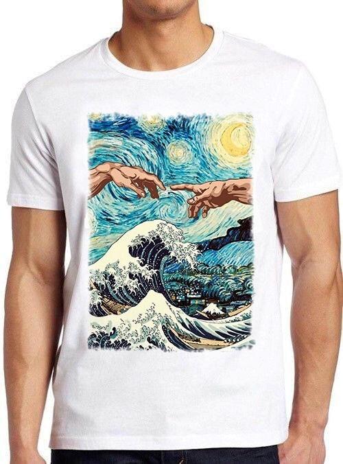 Kanagawa Hands Of God Starry Nights Van Gogh Meme Funny Gift Tee T Shirt M1028 L