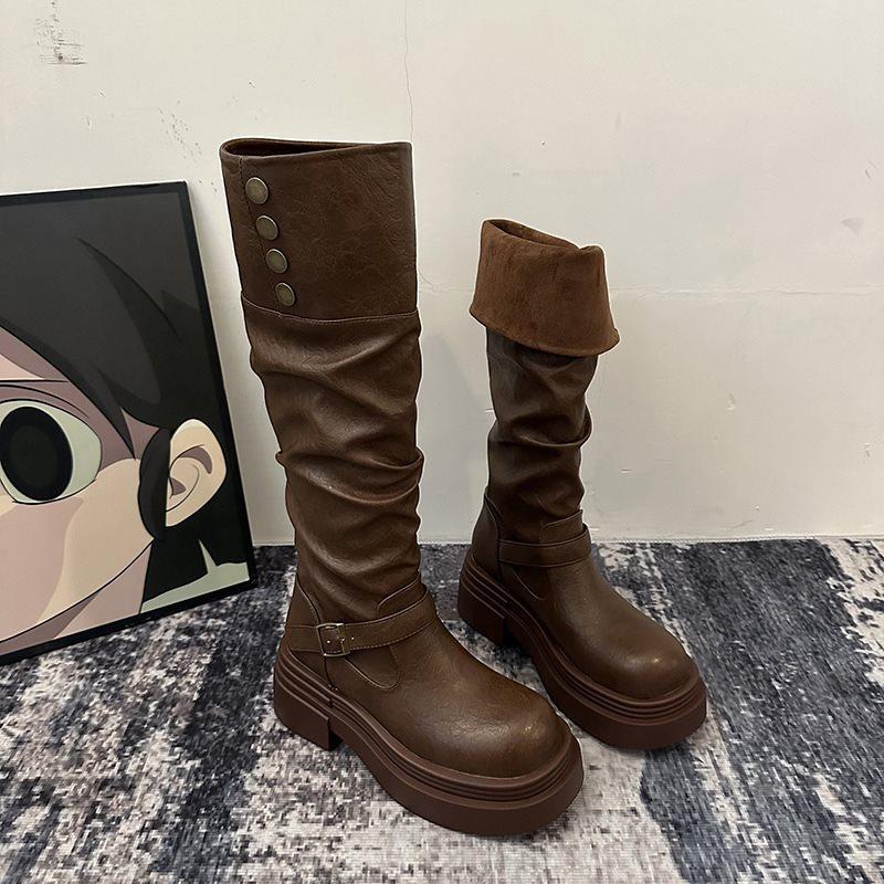 

Autumn and winter thick-legged boots British Martin boots women s platform high boots new small 2025 knight boots 39 коричневий