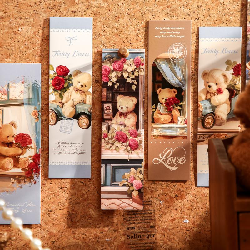 30/box Bookmarks, Teddy Bear Romantic House, Dreamy Theme, Warm and Healing Copybook, Book Pages, Small Card Bookmarks