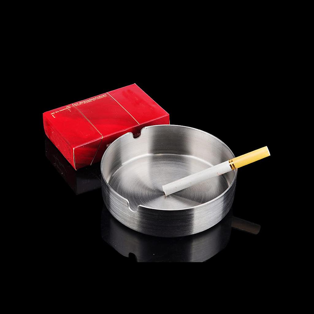 1Pc Smoke Ashtray Stainless Steel Cigarette Ash Silver Metal Ash Holder Heavy Duty Tabletop Ashtray For Hotels Restaurant Bar