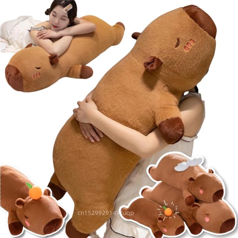 45cm-100cm Kawaii Cartoon Giant Strip Capybara Plush Doll Pillow Lying Brown Orange Wings Creative Capybara Plush Toy Home Decor