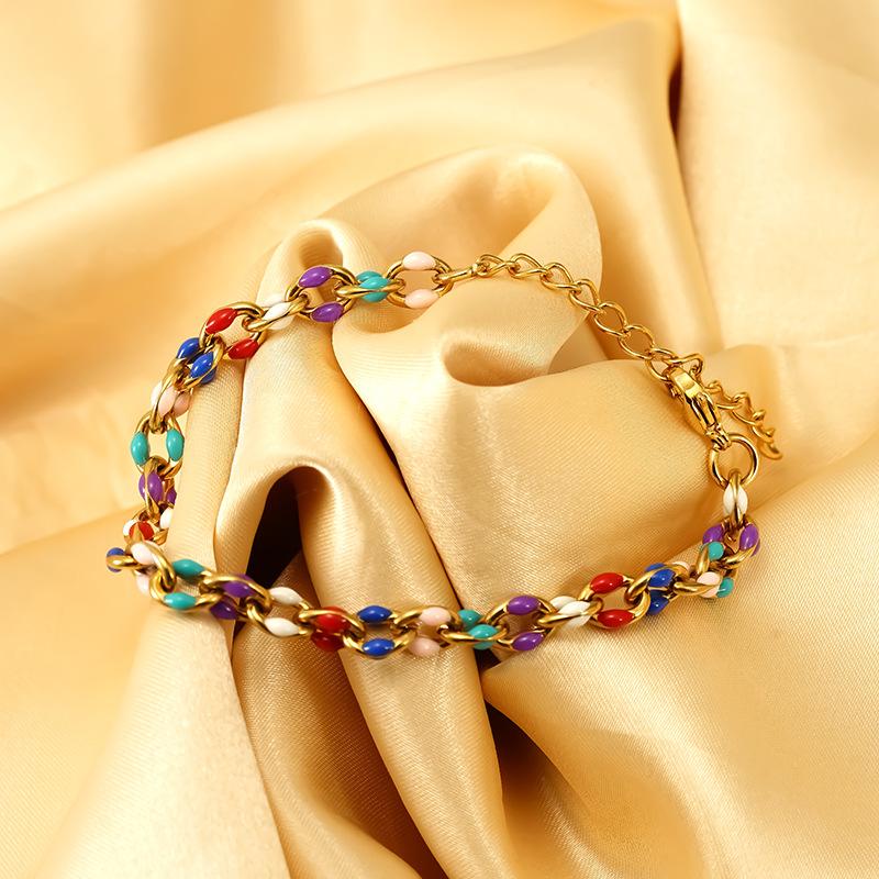 Bracelet Stainless Steel Color Epoxy Titanium Steel Handmade Chain Jewelry White Crystal Geometry