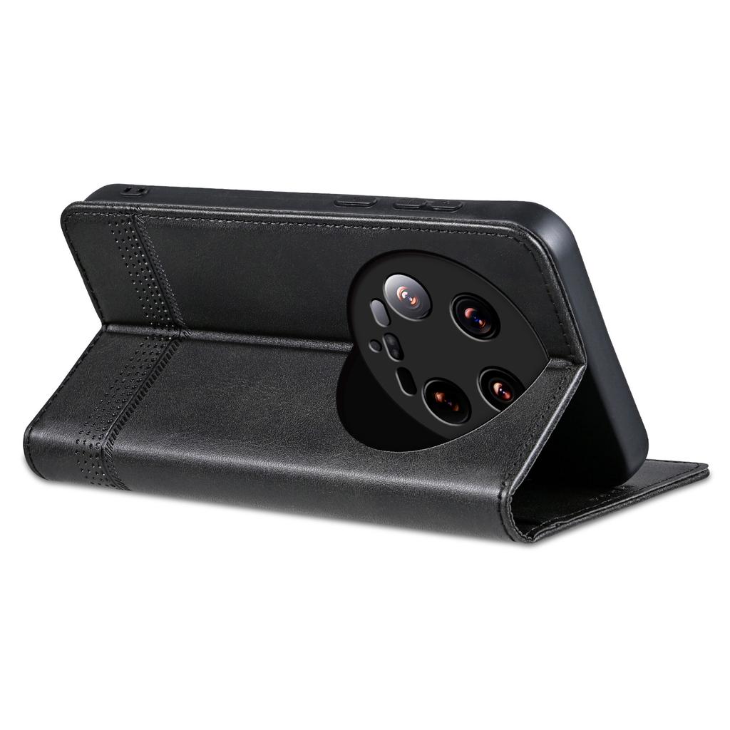 AZNS For Xiaomi 14 Ultra Leather Case Cowhide Texture Stand Wallet Phone Cover