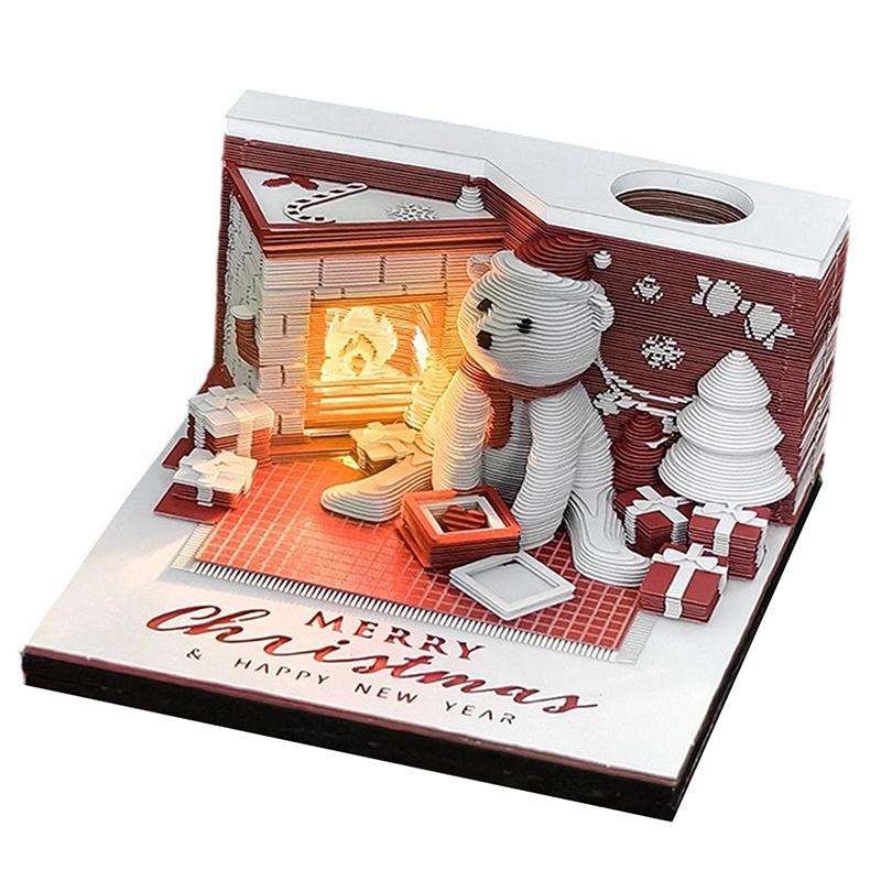 Time Piece Kalender 2026 Skrivebordskalender Med LED-lys 3D Avrivningskalender Papirskjæringskunst Notatblokk Julegave