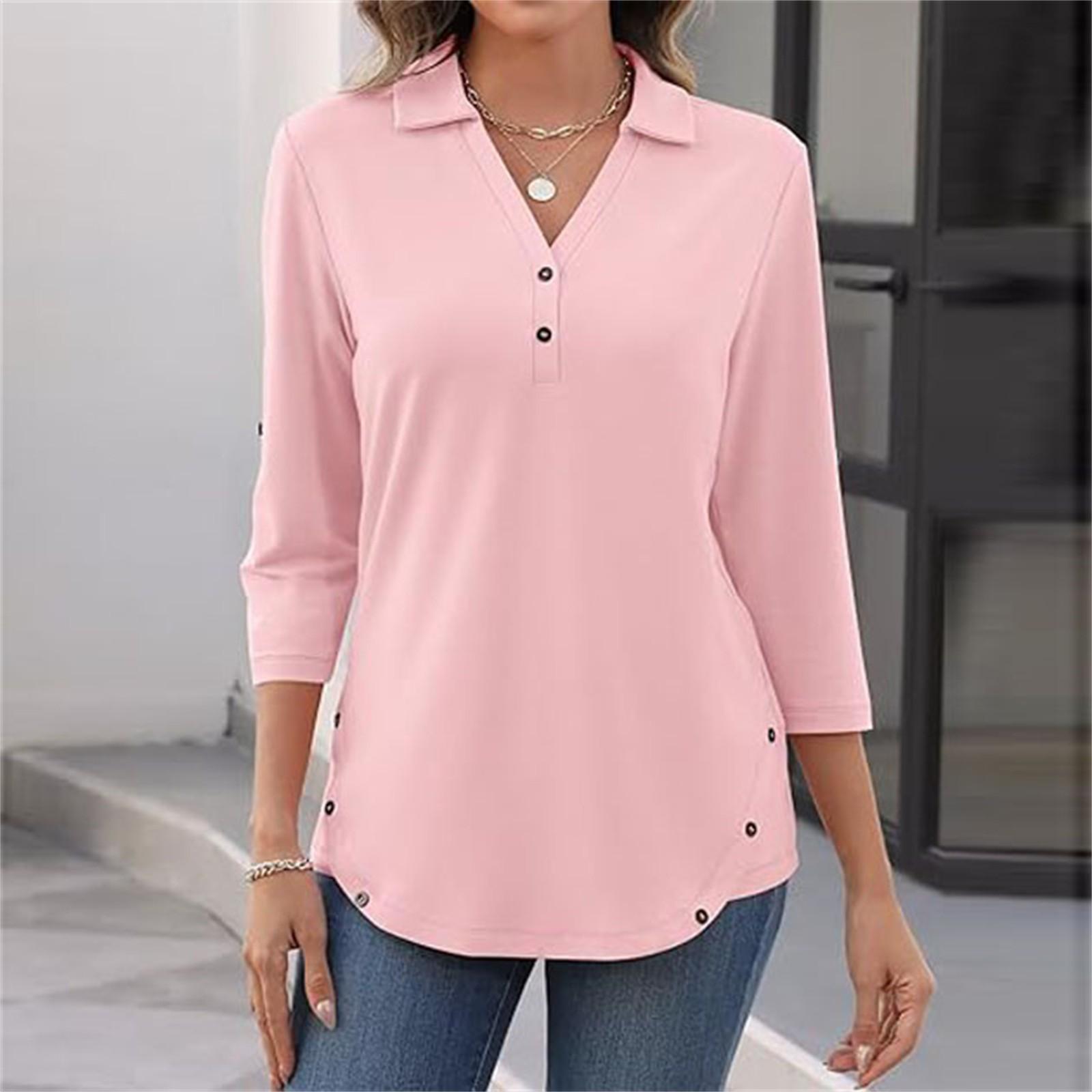 

Женские весенние и модные повседневные однотонные топы-рубашки с V-образным вырезом и рукавом 3/4 S розовый