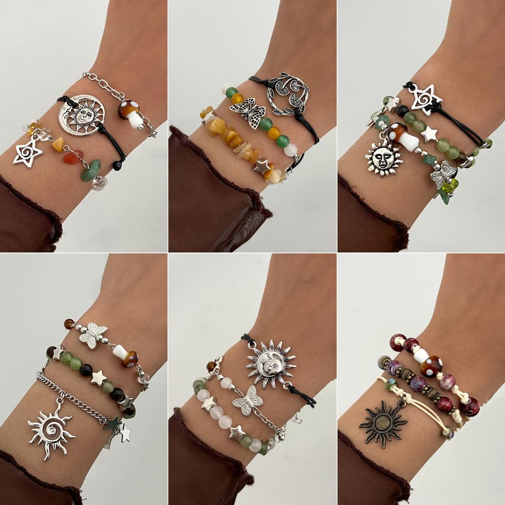 Ethnic Style Sun Butterfly Beaded Bracelet Women'S Color Star Mushroom Bracelet Set Bracelet