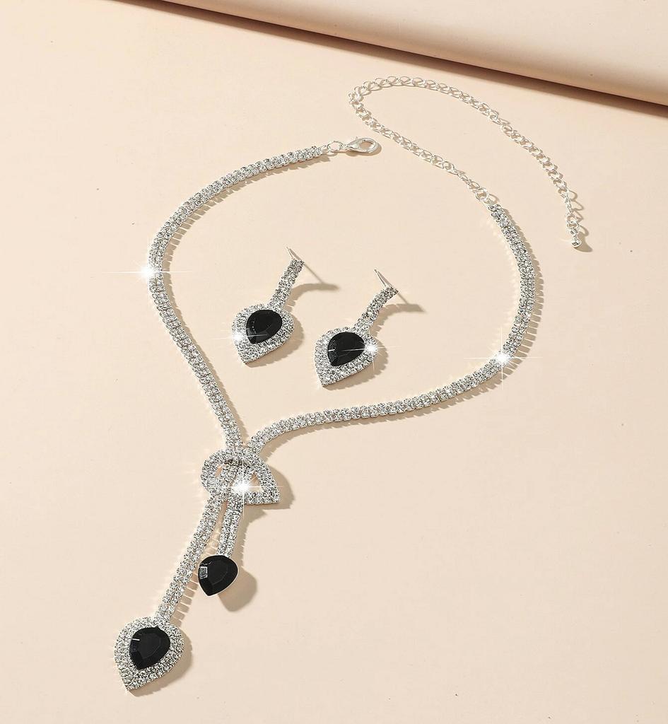 3PC Women's Fashion Water Drop Design Necklace Earrings Zircon Set Suitable for Wedding, Party, Festival Gifts-4081