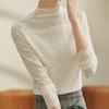 Women's White Lace Mesh Shirt - Slim Fit, Stylish French Top for Autumn/Winter 2024