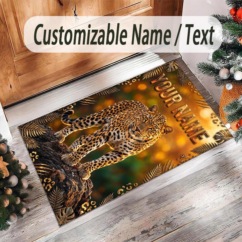 Lion Tiger Theme Crystal Velvet Rug Personalized Custom Name Text Soft Floor Mat Home Decor