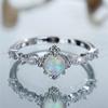 Charm Female Opal Stone Round Ring Silver Color Cute Gift Wedding Jewelry For Women