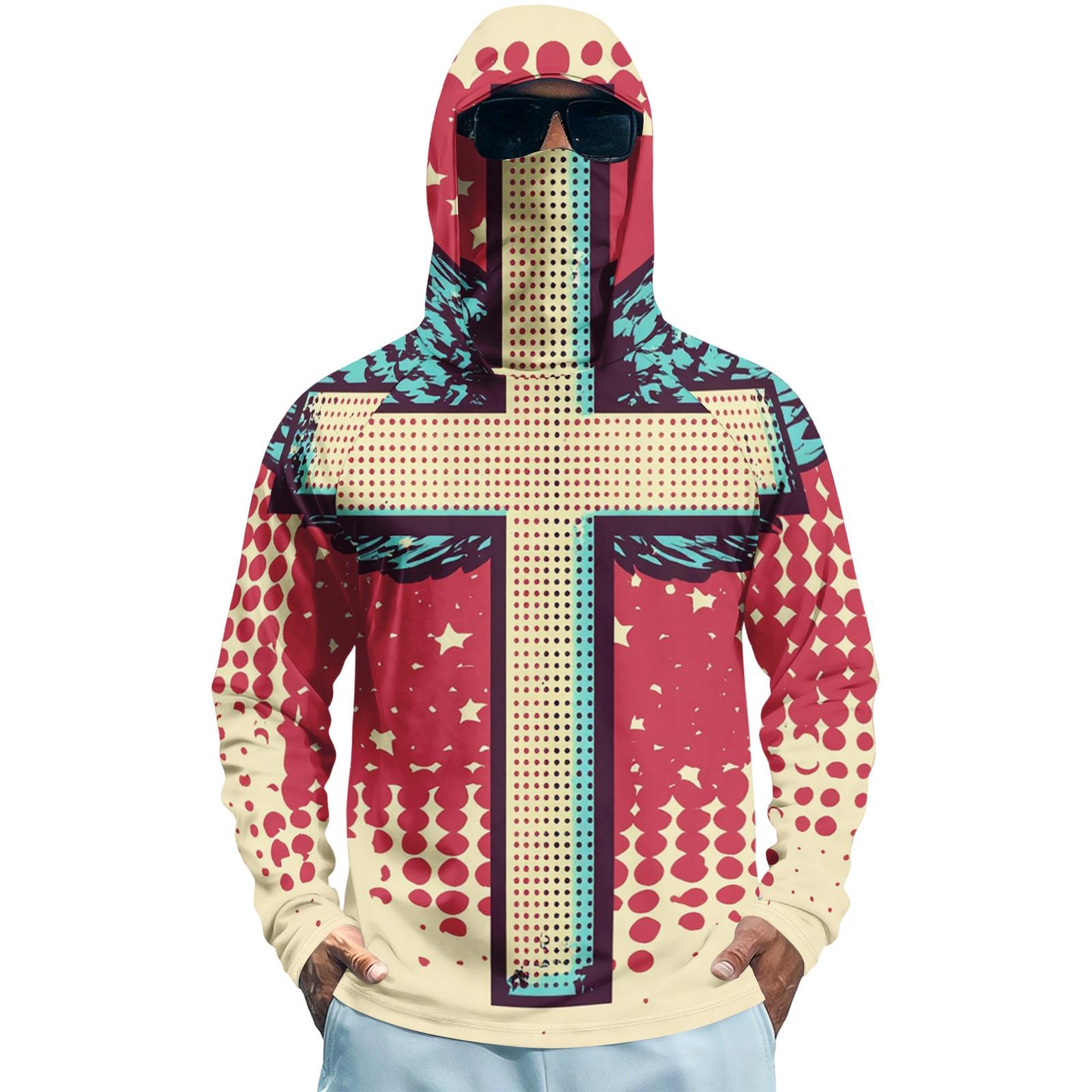 

Men s Summer Quick Dry Long Sleeve Hooded Shirt Fishing Fitness Sports Sun Protection Top with Flag Print for Outdoor Activities S