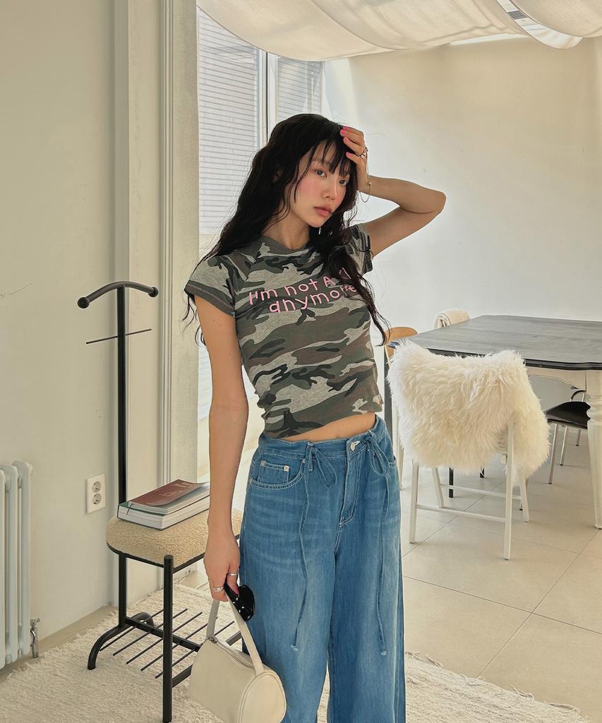 YOUHEE Camo Lettering T-Shirts Gray