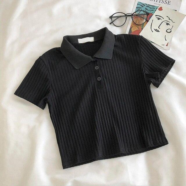 solid crop polo tee