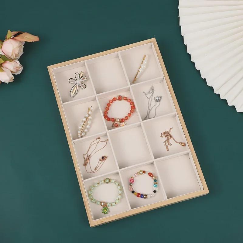 Bamboo and Wood Velvet Jewelry Tray for Bracelets and Earrings Display