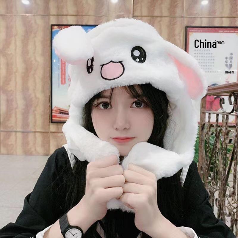 Children's Plush Cartoon Hat with Movable Ears - Luminous Rabbit Design for Parent-Child Matching