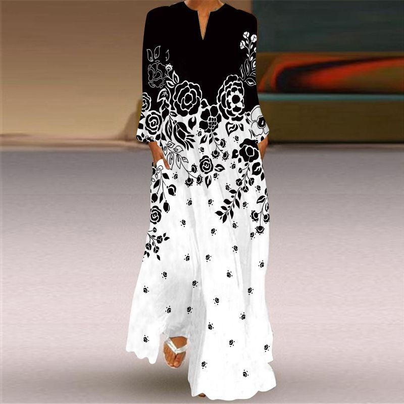 Long Sleeve Dress Classical Beauty Pattern Print Dress Stage Show Performance Wear Travel Photography Clothes