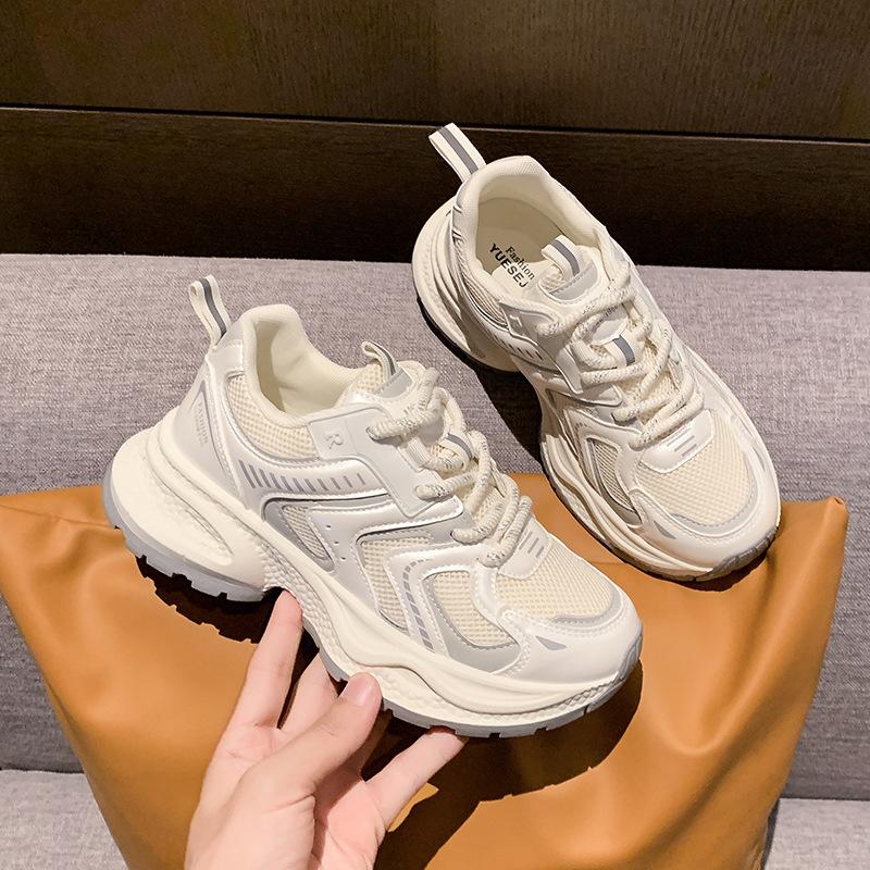 Platform-soled Dad Shoes for Women 2025 New Mesh Breathable Sports Shoes, Foreign Style Versatile Height-increasing Casual Sports Shoes for Women