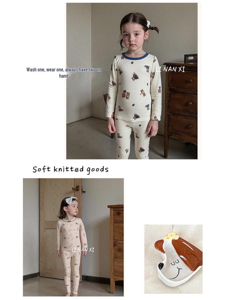88273 Kinder Woll-Lycra Herbst/Winter Pyjama-Set 2025 - Jungen Langarm Homewear