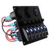6 Gang Rocker Switch Panel DC 12V/24V Dual USB Ports Digital Voltmeter Car Marine Boat Circuit LED Breaker Waterproof