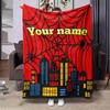 Custom Text Red Print Flannel Blanket, Warm Cozy Decor Throw, Perfect All-Season Gift Blanket