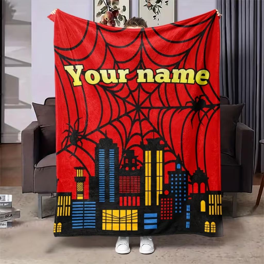 Custom Text Red Print Flannel Blanket, Warm Cozy Decor Throw, Perfect All-Season Gift Blanket
