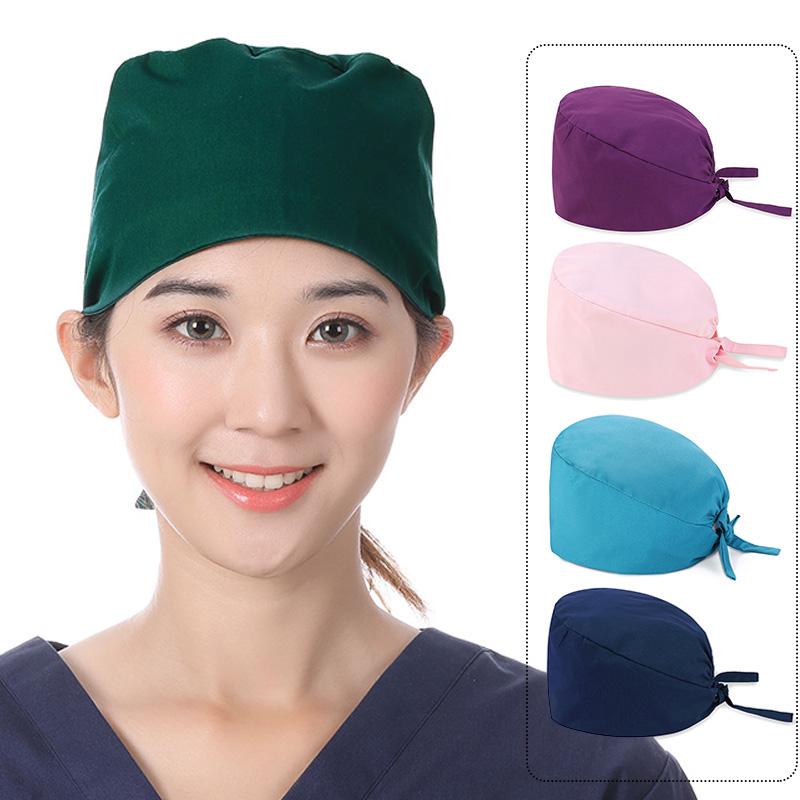 Unisex Women Scrub Nurse Caps Solid Color Adjustable Breathable Beauty Salon Care Cap Surgical Cap Pet Nurse Doctor Working Caps