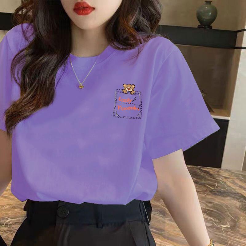 HNXC White Short-sleeved T-shirt for Women, Summer Loose Printed T-shirt for Ladies