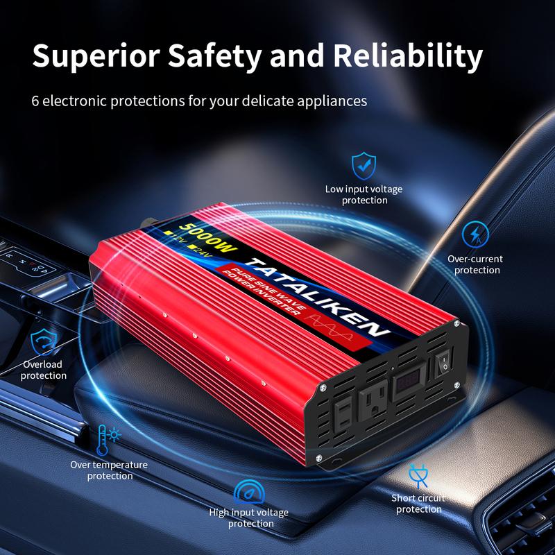 US Socket 12V To AC 110V 60HZ Pure Sine Wave Inverter Car Power 1600W/2200W/3000W Voltage Portable Converter with LED