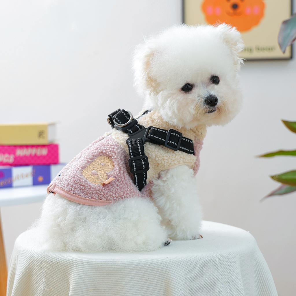 1-piece Pet Clothes, Dogs, Cats, Autumn and Winter Fleece Thickened Warm Vest, Pink and White Splicing Sleeveless Zipper Clothes