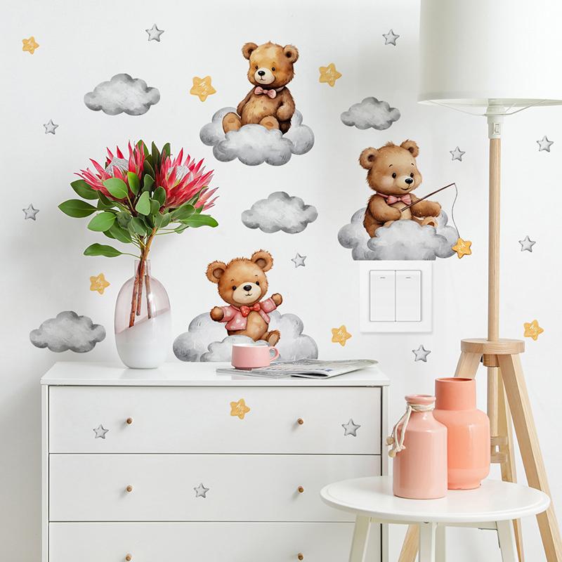 Cute Bear Star Switch Sticker For Kid Children Baby Room Cartoon Bear Wall Decal
