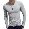Herrenbekleidung, 7 Farben, lässig, Slim-Fit, einfarbig, langärmelig, O/V-Ausschnitt, Baumwolle, T-Shirts